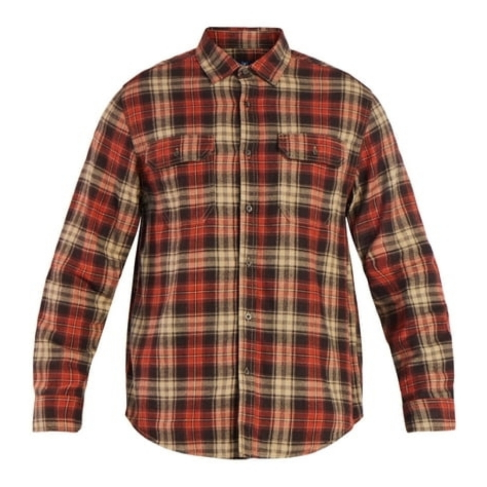 George Men's Button Down Red Tan & Black Plaid Flannel Double Pocket Shirt-SZ:M - Picture 8 of 16